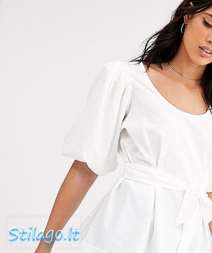 ASOS DESIGN - Top met pofmouwen van gestructureerde stof - Wit