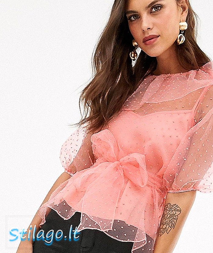 ASOS DESIGN 3/4 rukava čist organza dobby top s detaljima kaiševa-Bez boje