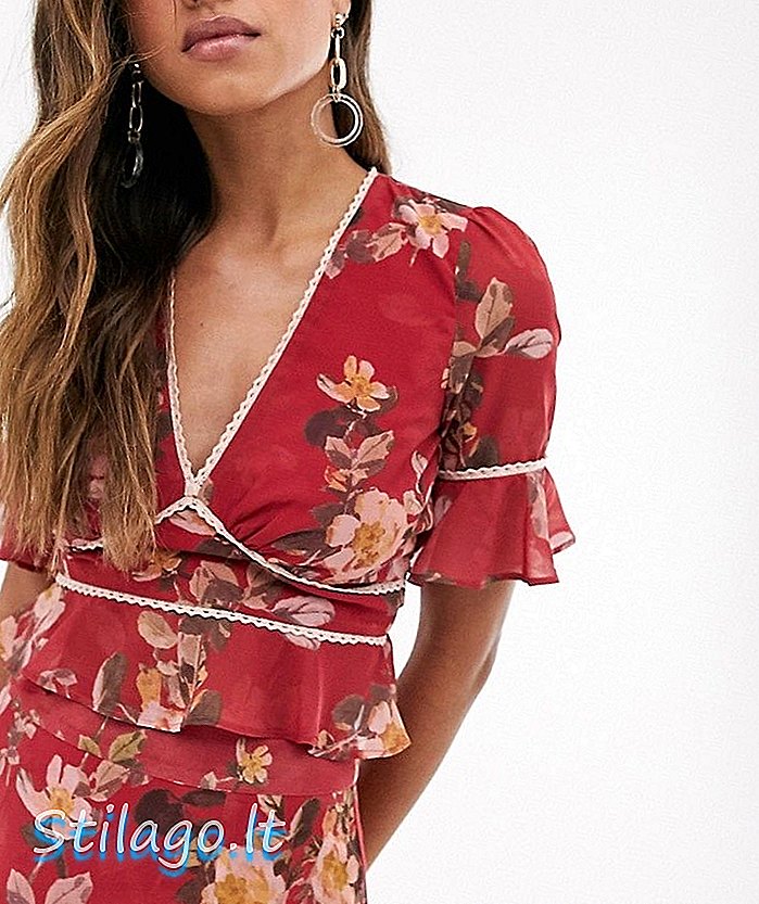 Hope & Ivy blusa estampada con contraste frontal en rojo floral