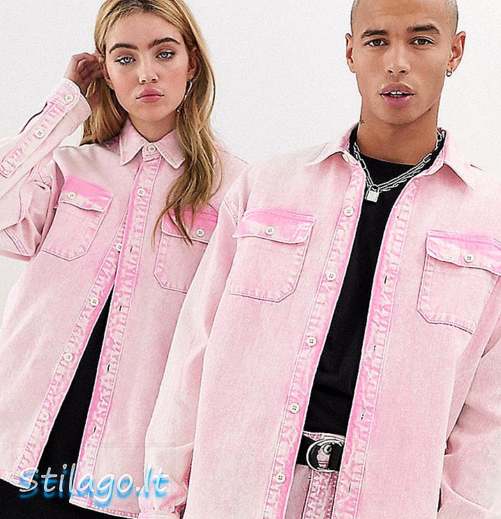 SAMLING Unisex vasket pastell denim skjorte-rosa