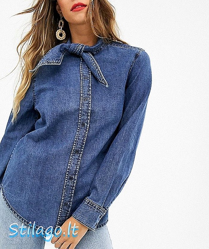 Baju denim Stories lain dengan busur pussy berwarna biru