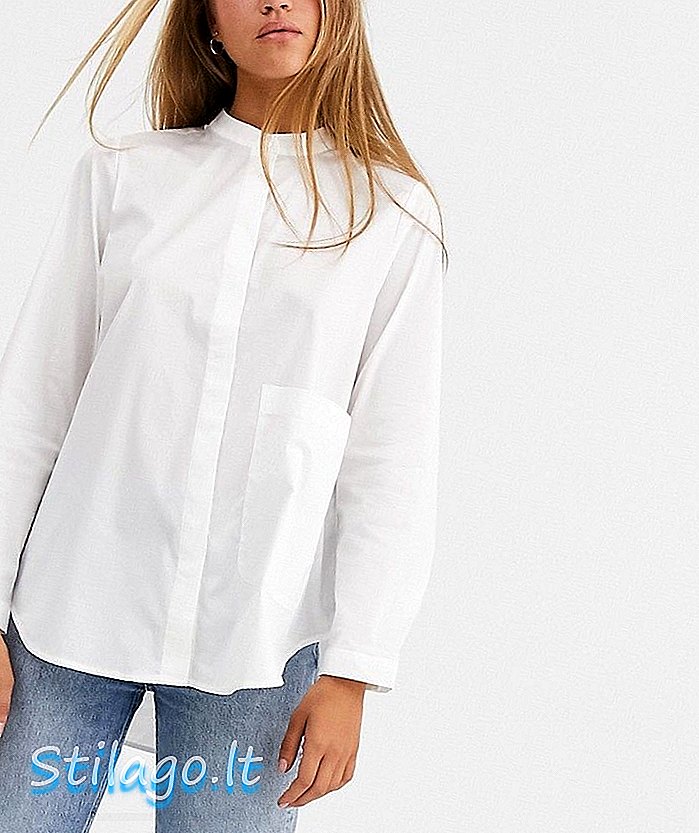 Kiválasztott Femme túlméretezett gallér nélküli ing, zsebében fehér