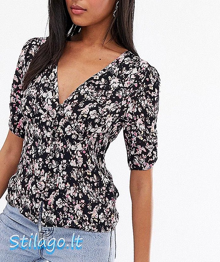 AllSaints kota vrije val bloemen blouse-zwart