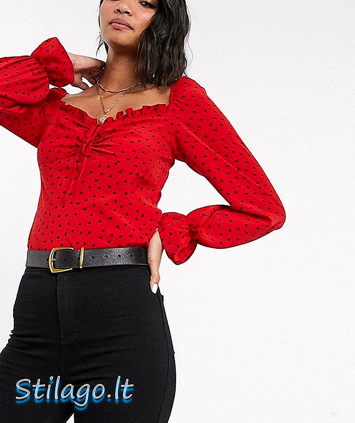 Topshop блузка с квадратным вырезом красного цвета