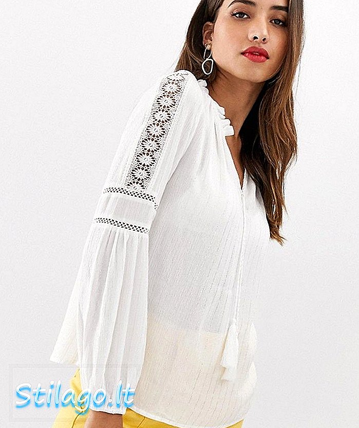 Морган преријска блуза с блузом у облику рукава с детаљима манжетне у бијелој боји
