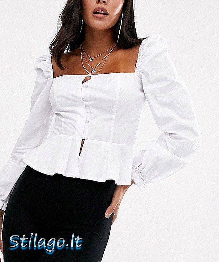 Blusa peplum com decote quadrado, sem mangas, com mangas de gravata em branco