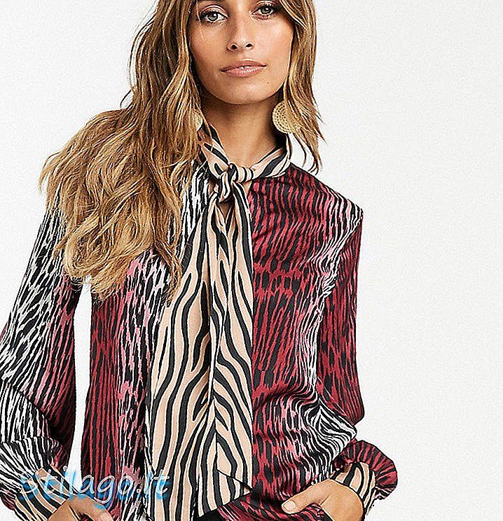 Y.A.S gemixte blouse met dierenprint en pussy bow-Red