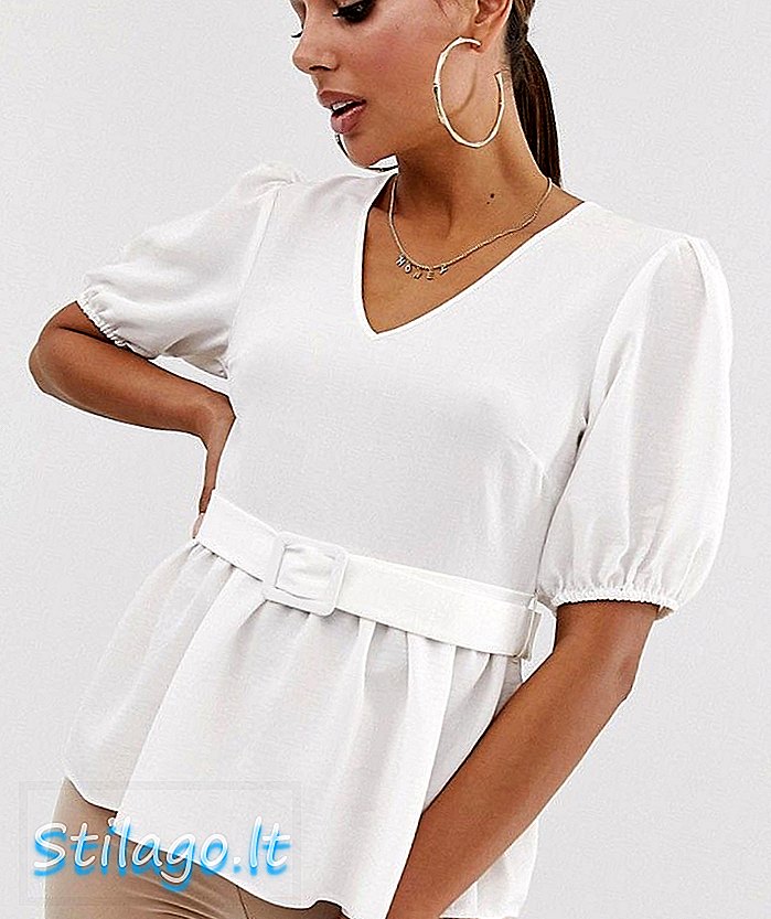 ASOS DESIGN κοντομάνικο μπλουζάκι τσαγιού με λεπτομέρεια αγκράφα-Λευκό