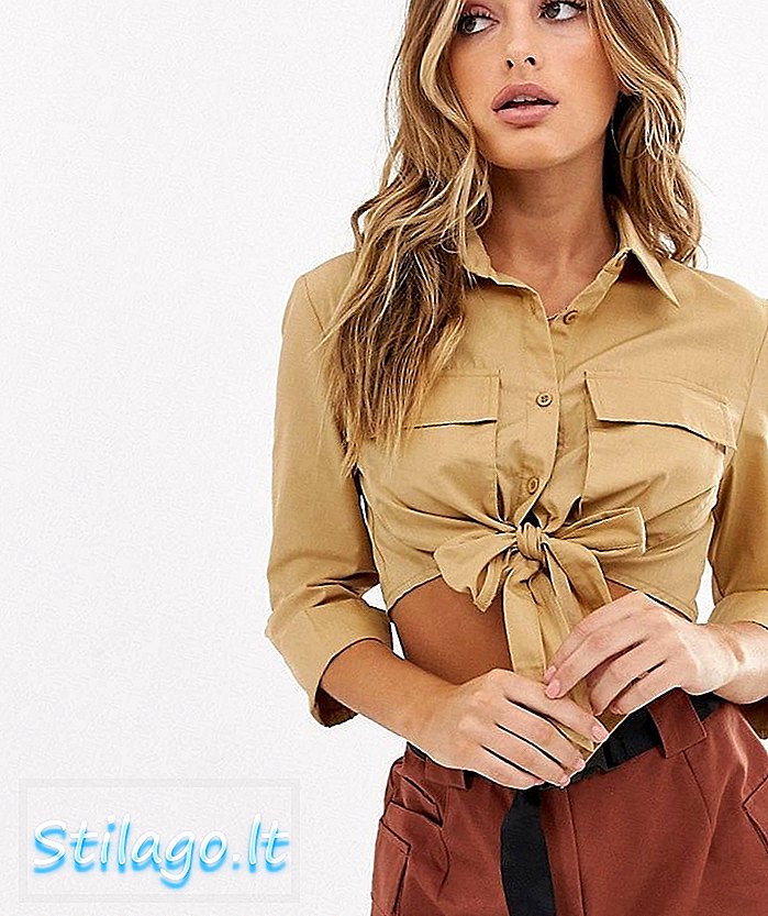 Camisa entallada PrettyLittleThing amb cintura de corbata en sorra beige