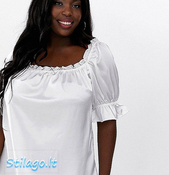 Blusa curva glamour con maniche a sbuffo-Bianco