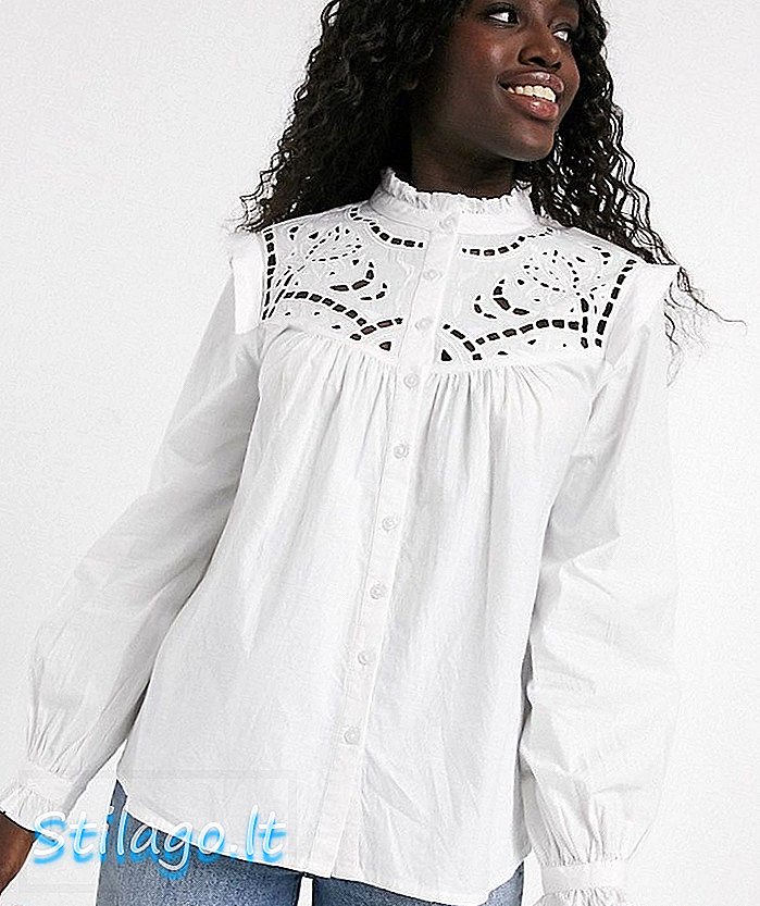 ASOS DESIGN - Katoenen overhemd met lange mouwen en uitgesneden details - Wit