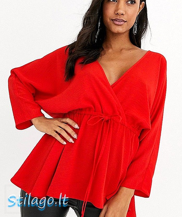 ASOS DESIGN atasan lengan batwing dengan dasi pinggang-Merah