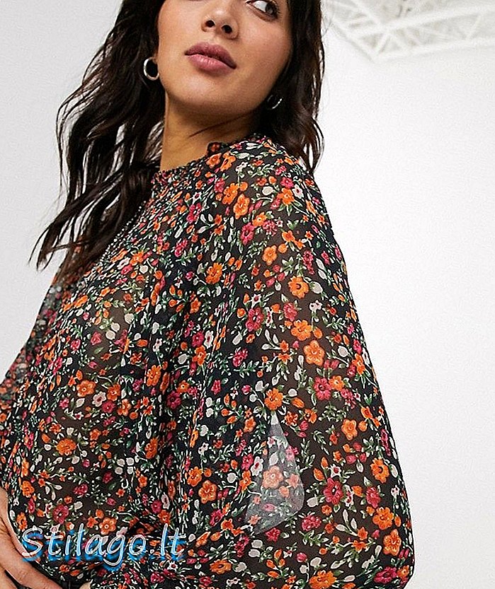 Topshop gesmokte top in ditsy floral-Multi