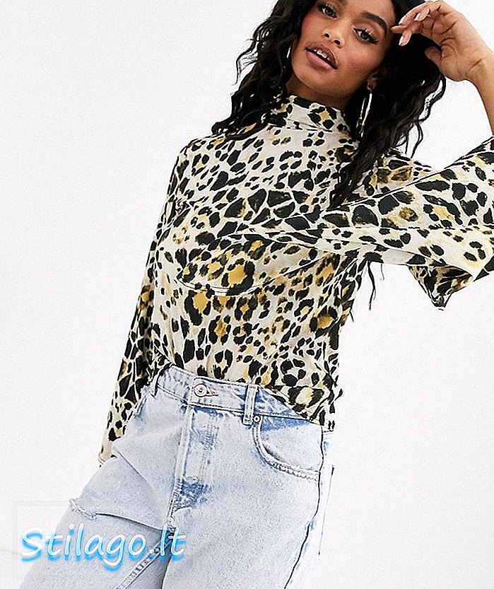 Blusa con cuello anudado PrettyLittleThing con mangas anchas en estampado de leopardo-Multi