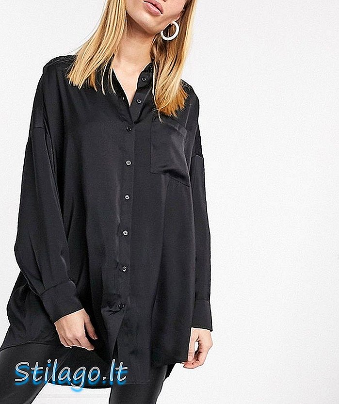 Голяма сатенена блуза Monki в черно