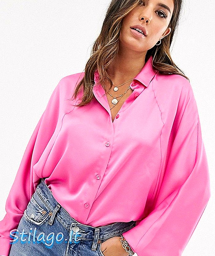 ASOS DESIGN μανίκι πουκάμισο σε σατέν-Ροζ