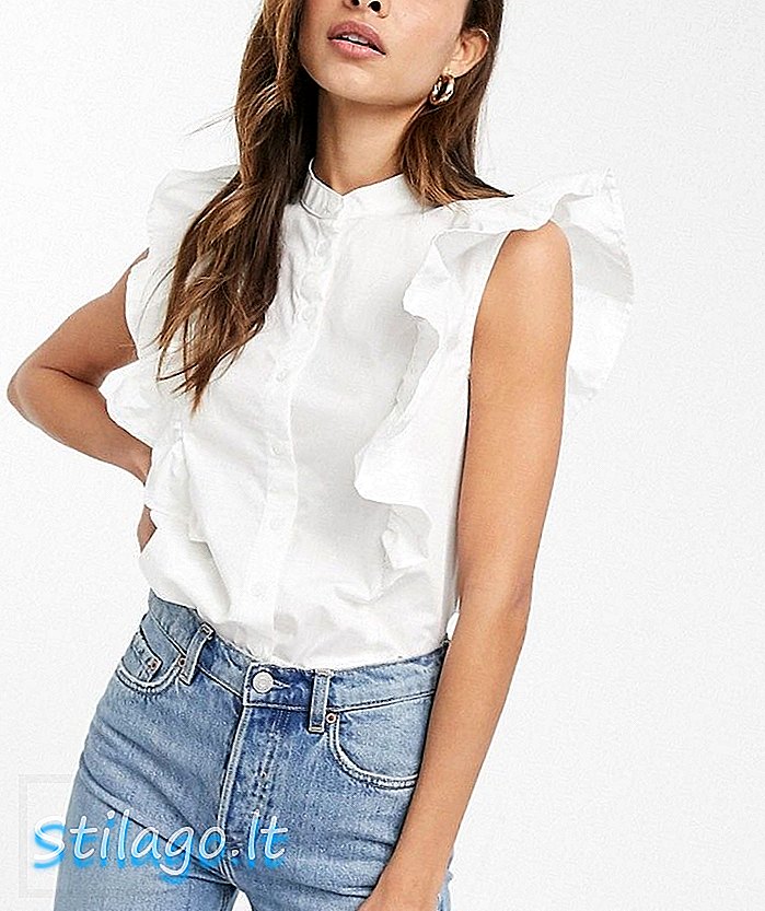 Košile bez rukávů ASOS DESIGN s detailem límce v bavlně-bílé