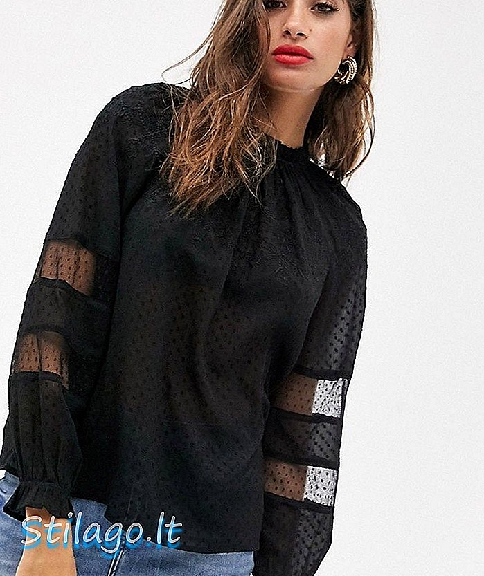 Blusa bordada dobby pura de Mango en negro