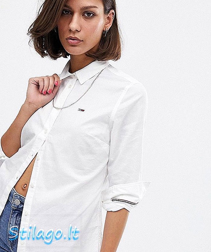 Tommy Jeans βιολογικό βαμβάκι κλασικό πουκάμισο-Λευκό