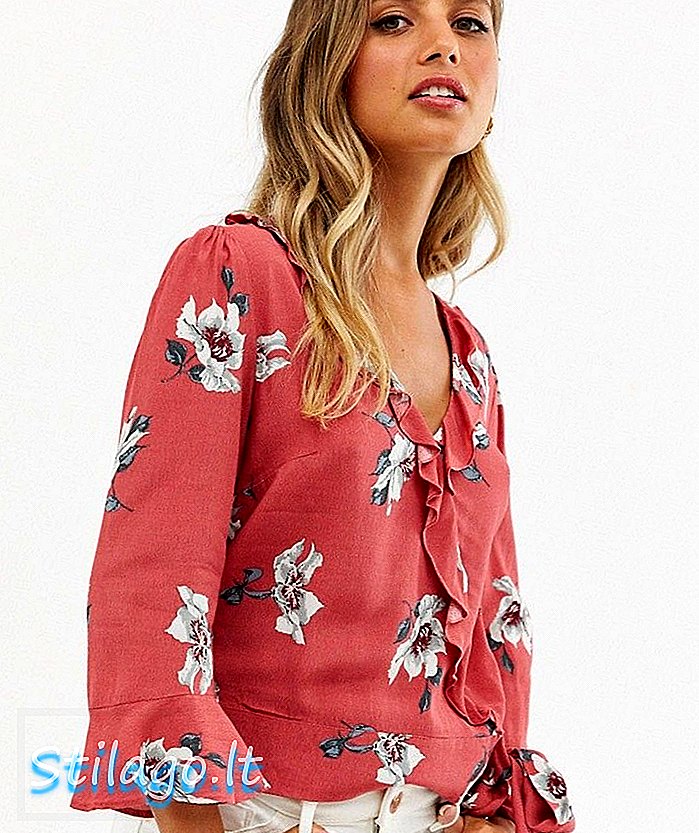 Oasis wrap frontblus i blommigt tryck-rosa