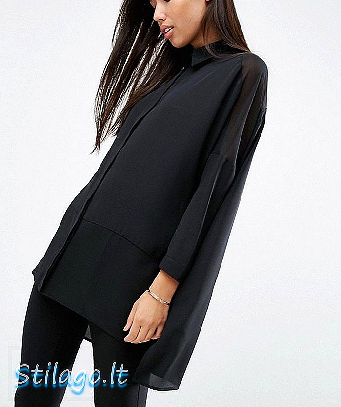 ASOS डिजाइन सरासर और ठोस-काले में नरम लंबी आस्तीन शर्ट