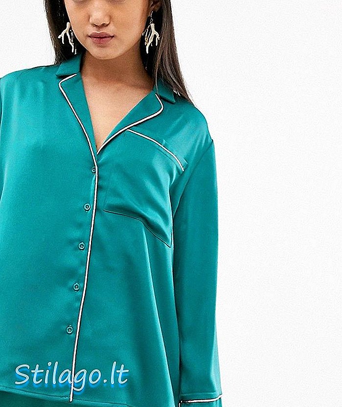 Aeryne pyjamas top med kontrast rør-grøn