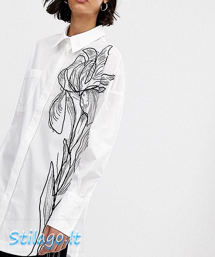 Cămașă florală cu imprimeu schiță ASOS WHITE