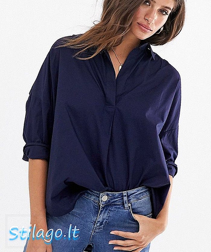 French Connection rhodes poplin oversized shirt-Navy