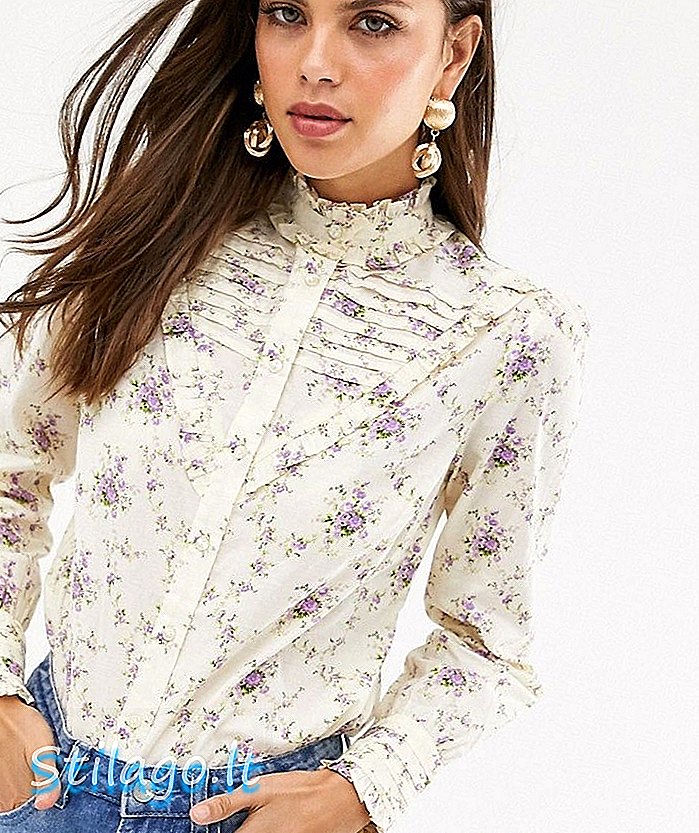 ASOS DESIGN långärmad skjorta med rufsdetalj i vintage floral-Multi