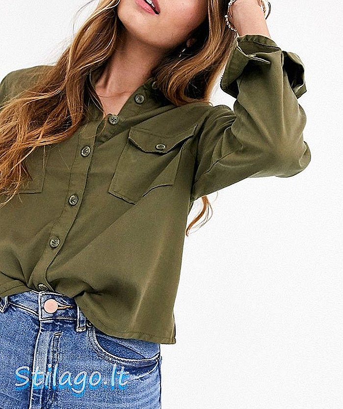 Khaki-green „New Look“ pleistrų kišeniniai marškiniai