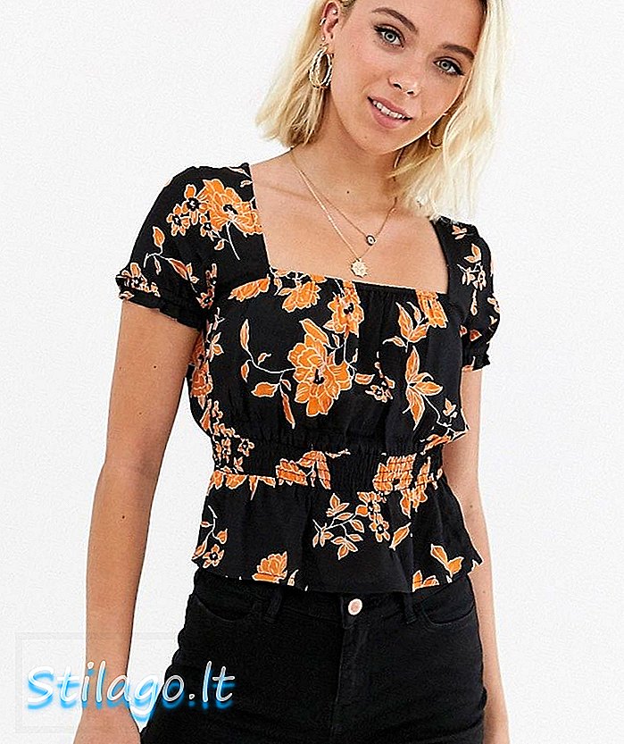 Bluză Miss Selfridge cu gât pătrat cu imprimeu floral-Negru