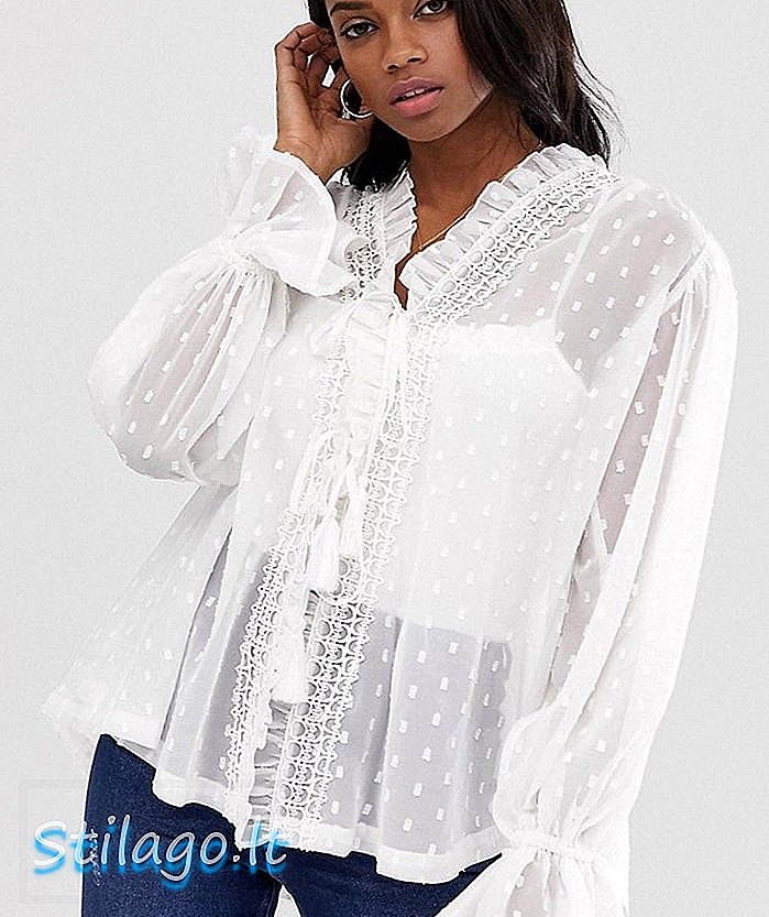 Блуза з довгим рукавом ASOS DESIGN, відкрита в доббі-білому