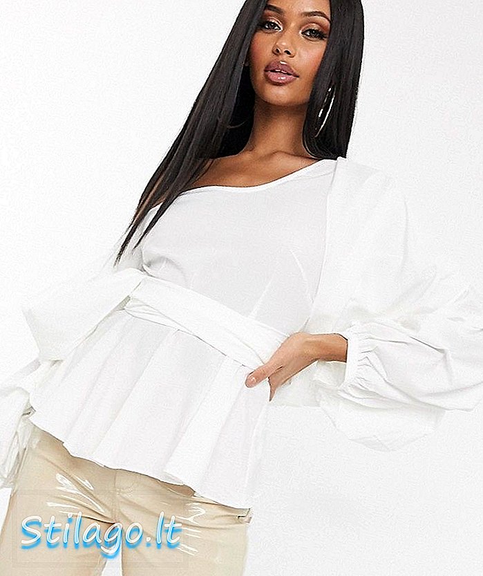 Koco & K bardot Собранная блуза с запахом и утрированным рукавом белого цвета