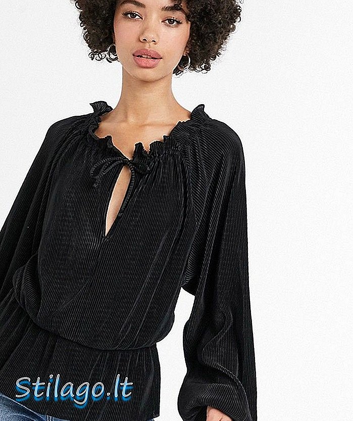 Monki plisse peplum blouse màu đen