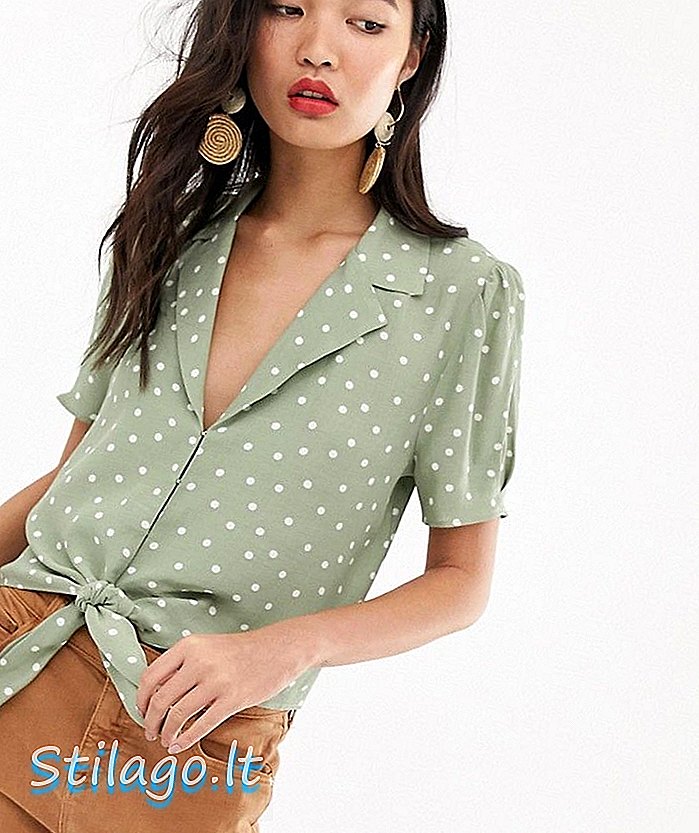 Tričko River Island s kravatou prednou časťou v polka dot-Green