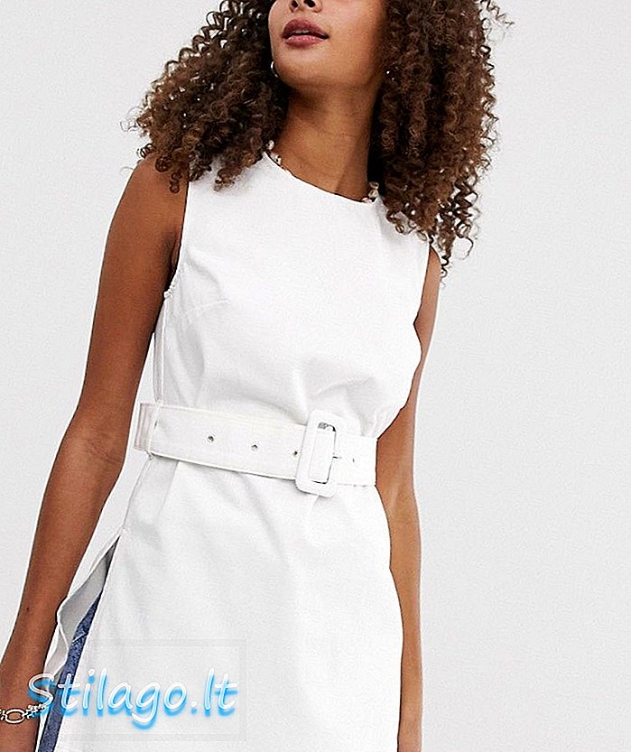 ASOS DESIGN top de alças de sarja de Nimes com cinto em branco