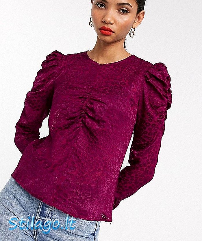 Cerita Lain blouse jacquard leopard burnout berwarna ungu