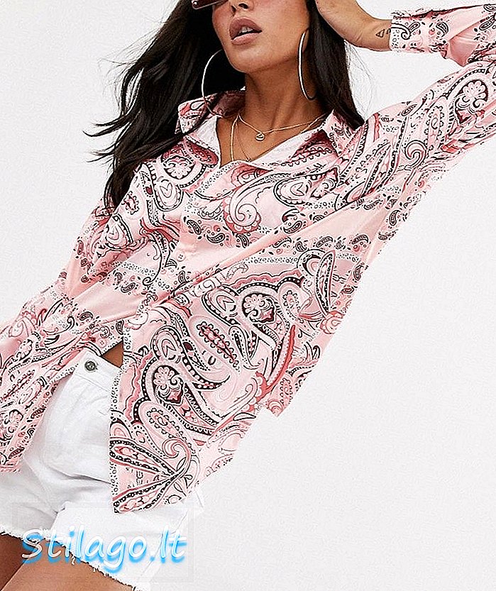 Missguided satinskjorta i rosa paisley print-Multi