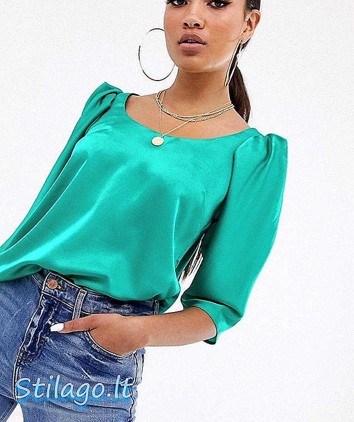 ASOS DESIGN kort ærmet satin top med scoop hals og skulder detaljer-Grøn