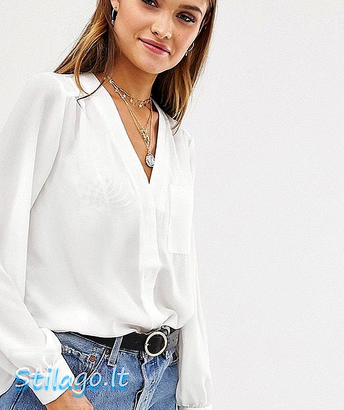 ASOS DESIGN μακρυμάνικη μπλούζα με λεπτομέρεια τσέπης-Λευκό