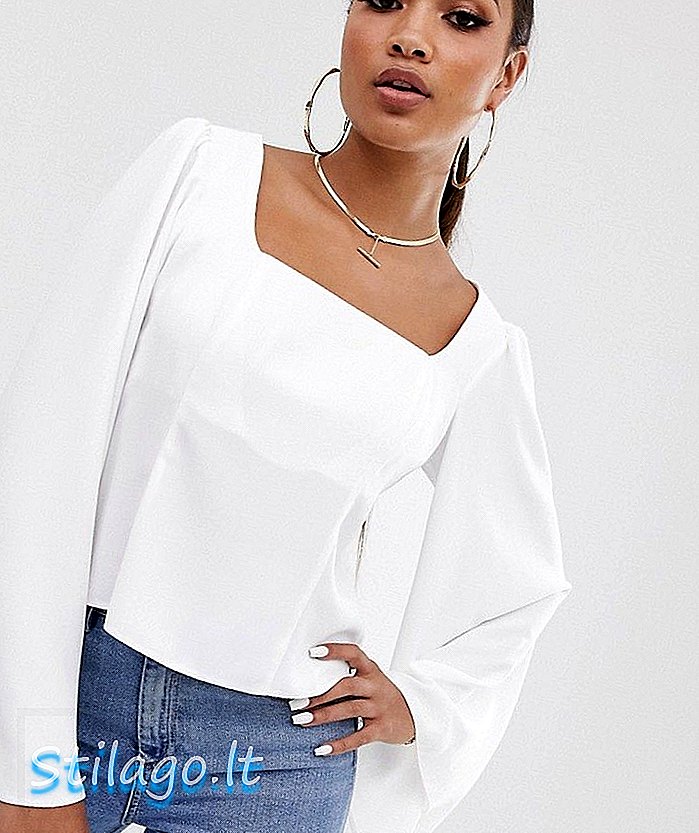 ASOS DESIGN top decote quadrado com manga volume-Branco