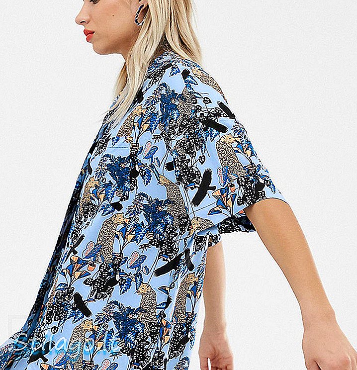 Monki oversized combi-blouse met blauwe jungleprint