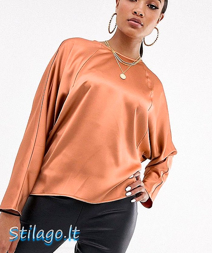 Top de murciélago en satén de ASOS DESIGN con espalda envolvente-Naranja