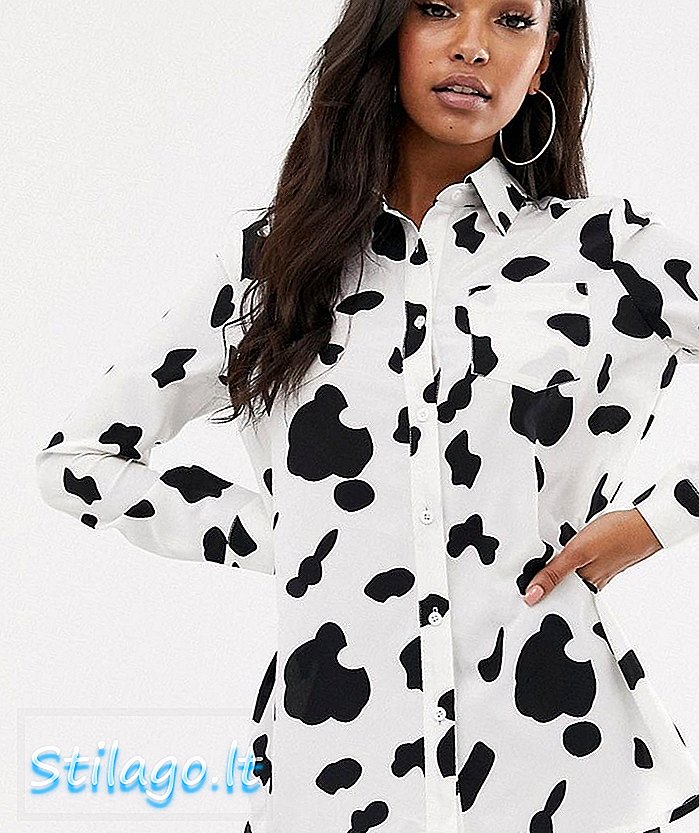PrettyLittleThing camisa de grandes dimensões em impressão de vaca-Multi