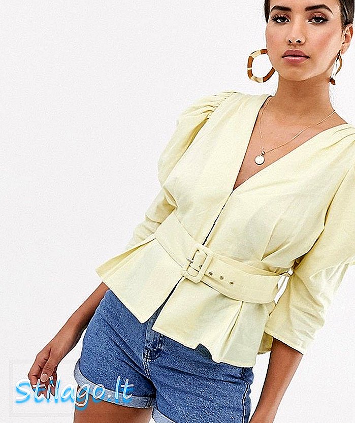 ASOS DESIGN 3/4 μανίκι με υφασμάτινη επένδυση με ζώνη-Λευκό