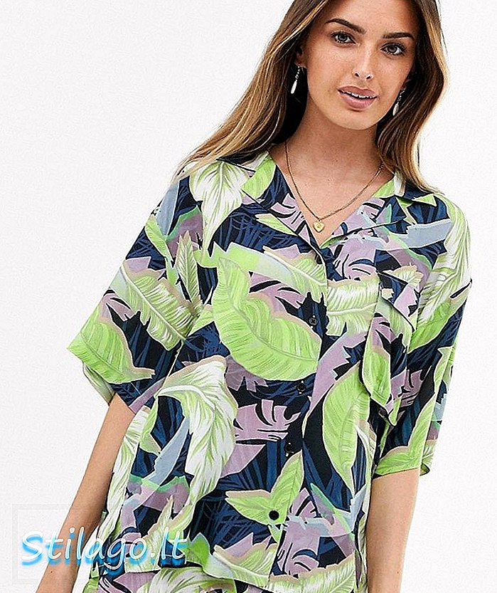 ASOS DESIGN s krátkym rukávom havajské tričko s dlhým rukávom v tropickej tlačenej súradnici-Multi-Multi