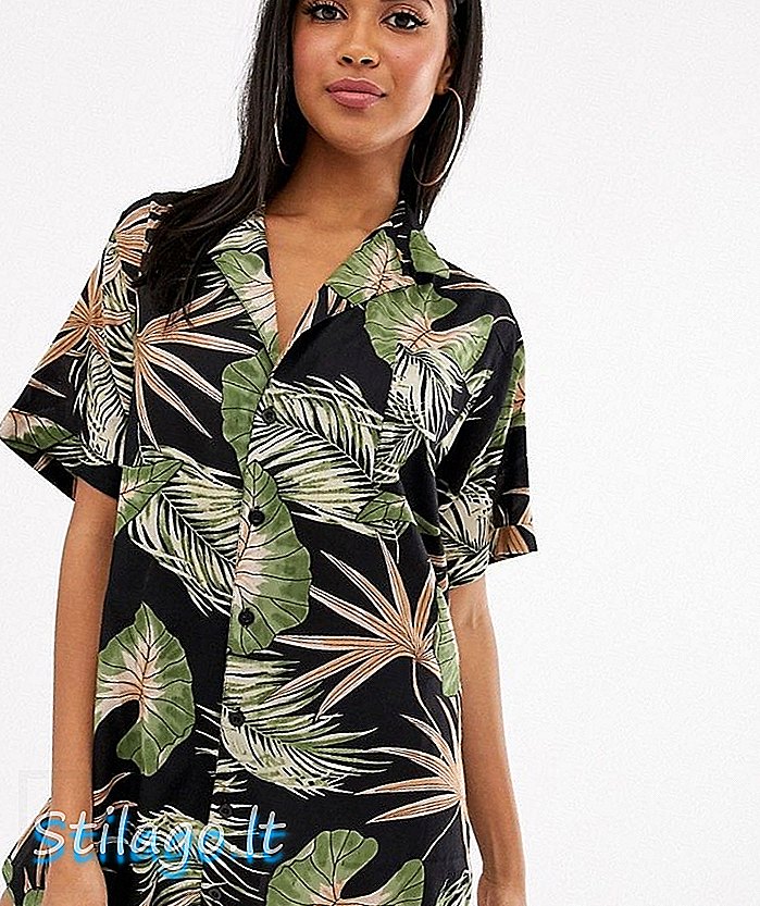 Vintage havajski tisk ASOS DESIGN velikanska plažna majica-Multi