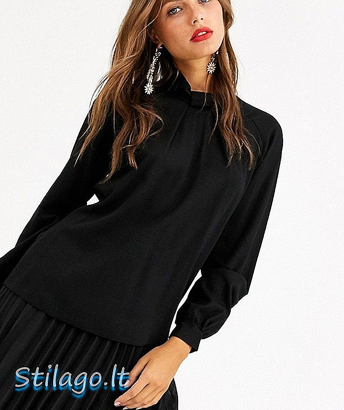 Closet London κολάρο με μανίκι σατέν μπλούζα σε μαύρο χρώμα