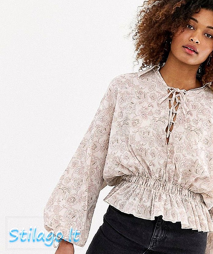 ASOS DESIGN långärmad puffärm topp med snörning detalj i paisley print-Multi