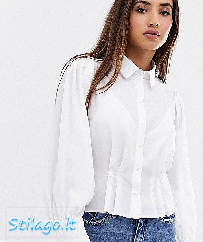 Vila camisa de manga comprida com detalhe de cintura-Branco